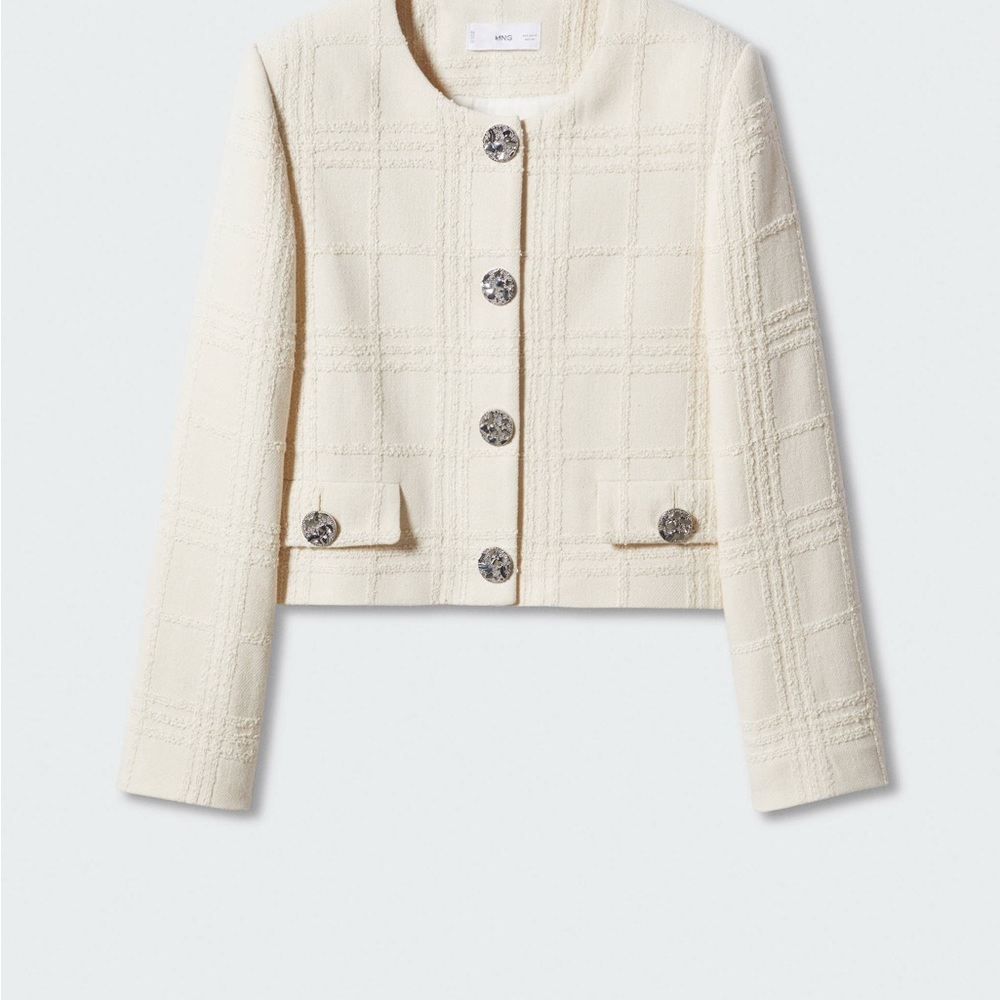 Mango Cream Checked Texture Jacket - Picture 6 of 9